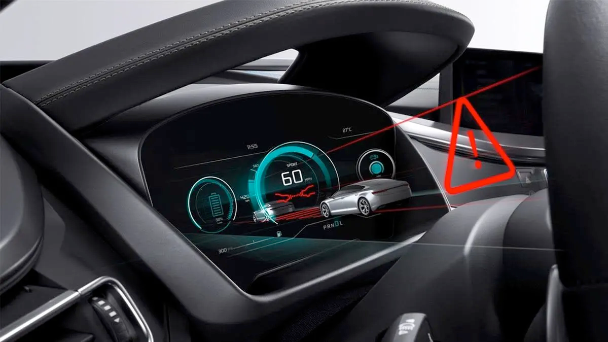 A high-tech digital dashboard overlaying a modern family car